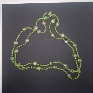 IRIDESCENT Long green beaded necklace 52"